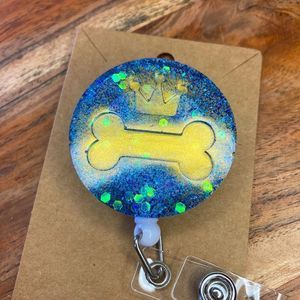 Blue glitter badge clip
